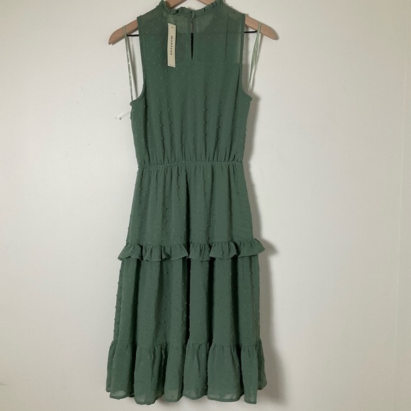 NWT | Monteau Midi Dress | Tiered | Knee Length | Green | Sleeveless | Small - Picture 3 of 12